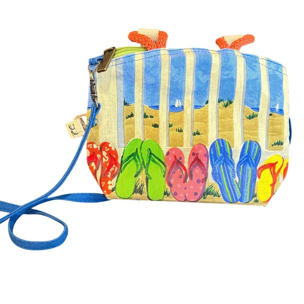 Paul Brent Mini Tote Cotton Crossbody Bag Flip Flops Sequin Beach Scene Sun Sand